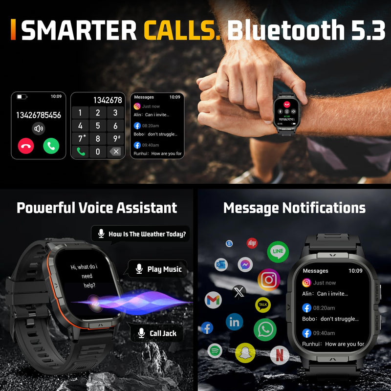Smart Watches for Men-2.06”AMOLED(Answer/Make Calls), IP68 Fitness Activity Step Tracker with Sleep Monitor/110+ Sports Modes, Tactical SmartWatch for Android iOS Samsung Compatible,Orange Orange 2.06