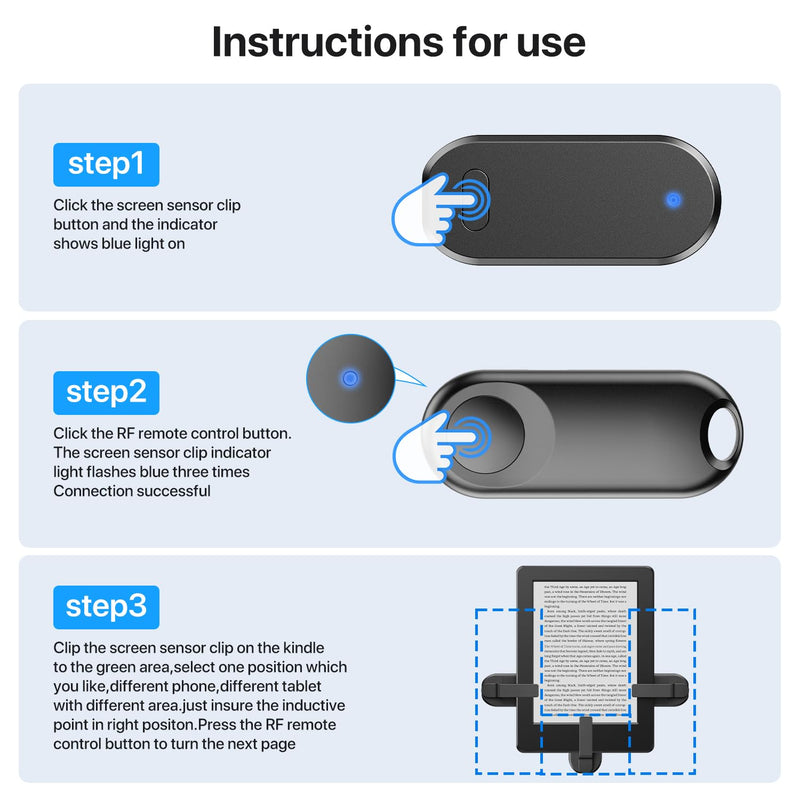 RF Remote Control Page Turner for Kindle Paperwhite Accessories Ipad Reading Kobo Surface Comics/Novels iPhone Tablets Android Taking Photos Camera Video Recording Remote Triggers Black