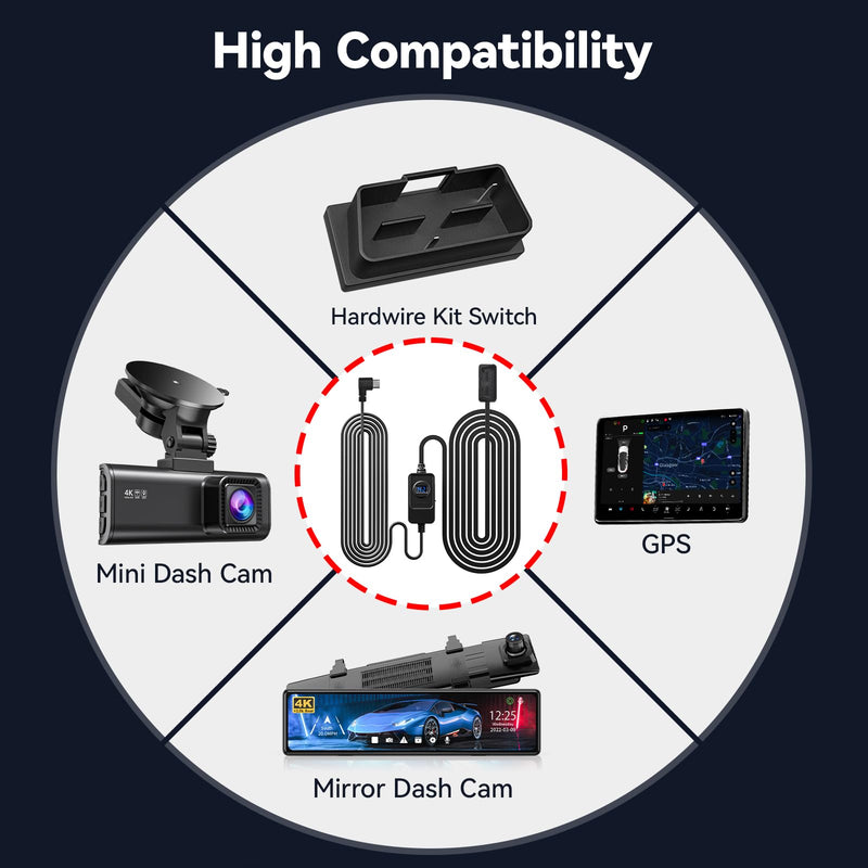 REDTIGER Dash Cam OBD Hardwire Kit with USB C Port,12V-24V to 5V, Low Voltage Protection for 24H Parking Mode,Suitable Series Dash Cam