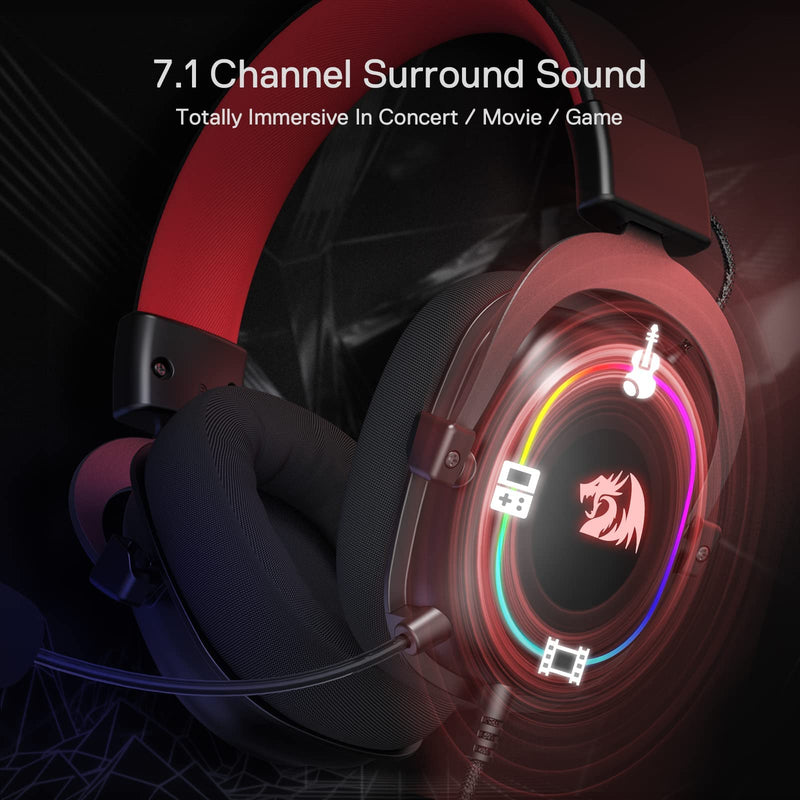 Redragon H510 Zeus-X RGB Wired Gaming Headset - 7.1 Surround Sound - 53MM Audio Drivers in Memory Foam Ear Pads w/Durable Fabric Cover- Multi Platforms Headphone - USB Powered for PC/PS4/NS Black-RGB