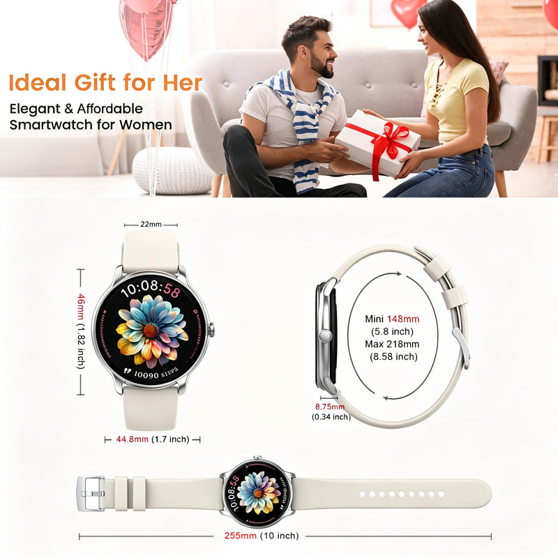 Smart Watch for Women, 1.32'' AMOLED Clear Screen, 2026 New Lightweight Women Smart Watch, Answer/Make Calls, Fitness Tracker with Heart Rate/Sleep/Step Counter, IP68 Waterproof, Gift for her, White off-white