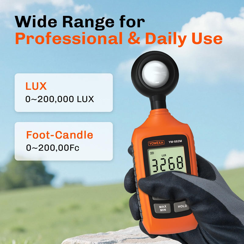 [AUSTRALIA] - Digital Light Meter, 0-200,000 Lux (0-20,000 Foot Candles), Backlight, Max/Min, Data Hold, Lux/Fc Unit Switch, for Plants, Office, Indoor Lighting, and More 