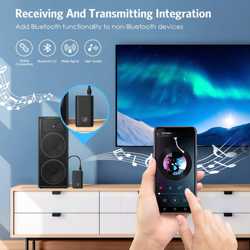 [AUSTRALIA] - Aux Bluetooth Adapter for Car, Bluetooth 5.0 Transmitter Receiver, Portable Wireless Bluetooth Adapter, 2-in-1 Bluetooth Aux Adapter, Audio Receiver for Laptop, Radio, Headphones, Speakers, TV Black 