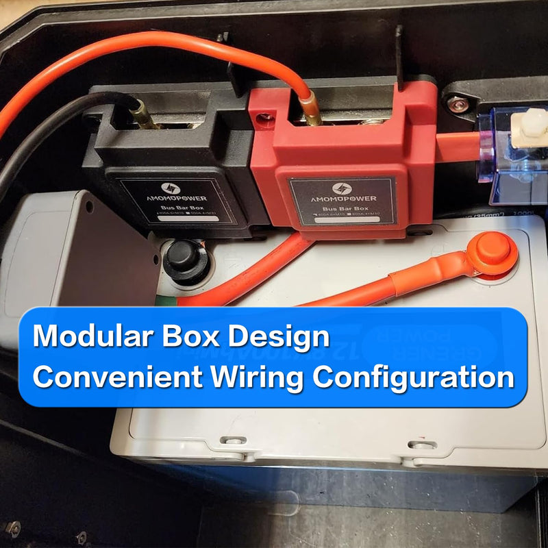 600A Bus Bar 12V Waterproof Power Distribution Block with 4 x M10(3/8") Terminal Studs Heavy Duty Marine Bus Bar Module Design for Automotive RV Car Marine Truck Boat 600A