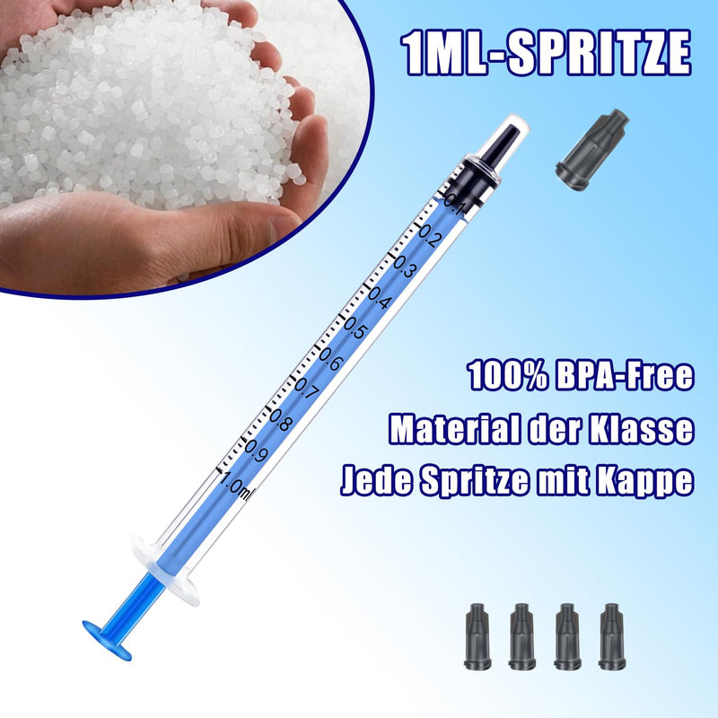 Gufastoe Pack of 100 1 ml Syringe with Protective Caps for Industrial or Animal Feed (Blue) 100 Stück Blau Spritze 1ml