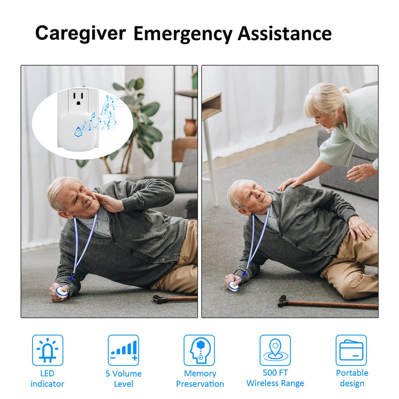 Caregiver Pager Wireless Call Button for Home, Life Alert SOS for Monitoring Elderly Assistance Products Emergency Bell Panic Button Nurse Calling for Seniors Patients Disabled Care,Waterproof 1 Receiver+ 2 Call Button