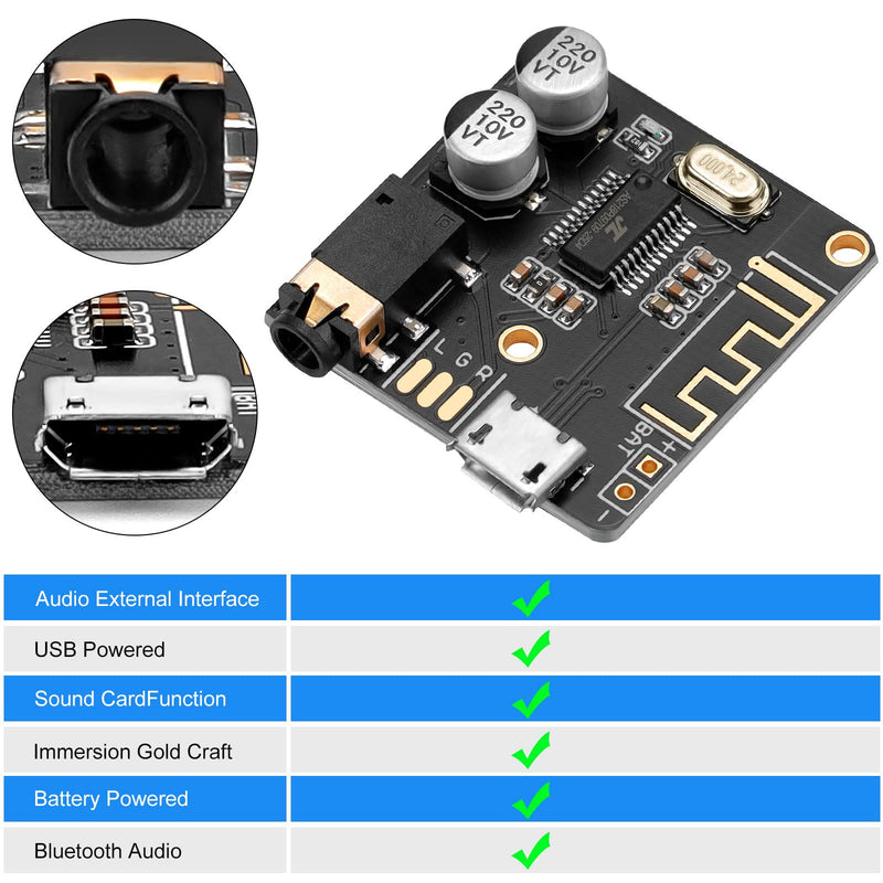 MakerHawk 2pcs Bluetooth Audio Receiver Board BT 5.0 Stereo Audio Amplifier 3.7-5V Car Speaker Amplifier for DIY 2