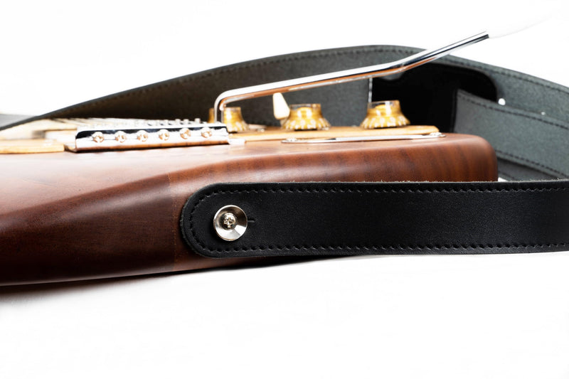 GUITAR STRAP Classsic Natural leather Adjustable length for Acoustic, Electric, Bass Guitars. Gift for Guitar Player. Release shoulder and neck tension (Black) Black