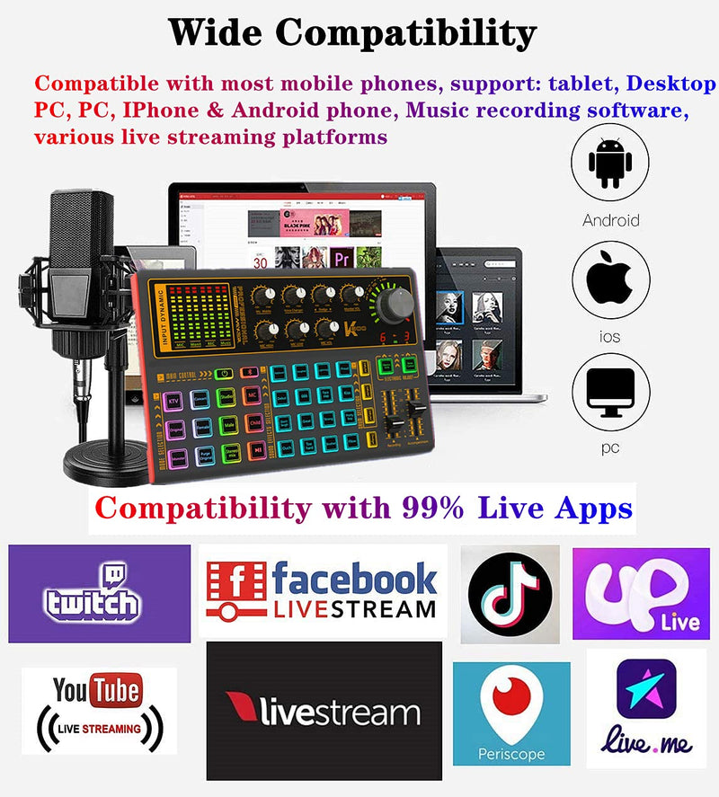 [AUSTRALIA] - K300 Podcast Equipment Bundle, With Podcast Condenser Microphone, Voice Changer Sound Card with Multiple Sound Effects and LED Light, Prefect for Streaming/Podcasting/Gaming/Recording/YouTube/PC SK300 Mic 