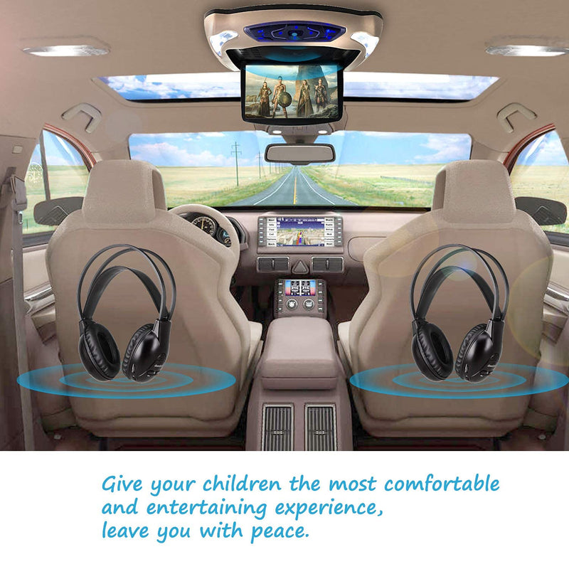 IR Wireless Headphone for uConnect VES, Town & Country, Pacifica, Odyssey, Grand Caravan, Durango, Tahoe, Suburban, Acadia,2 Channel Car DVD Headphones w/AUX Cable, Wireless&Wired,Lightweight 1-Black