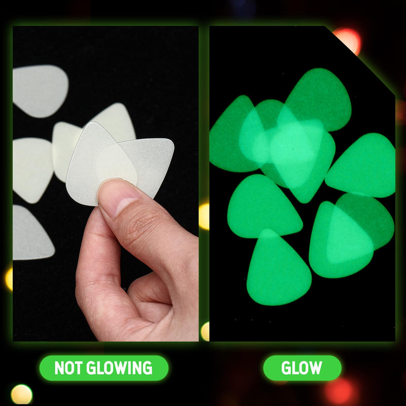 15 Pcs Glow in the Dark Guitar Picks Plectrums Celluloid Guitar Picks 3 Sizes 0.5 0.75 1.0 mm, Thin Medium Heavy Thickness, Light up Guitar Picks for Bass Electric Acoustic Guitars Ukulele