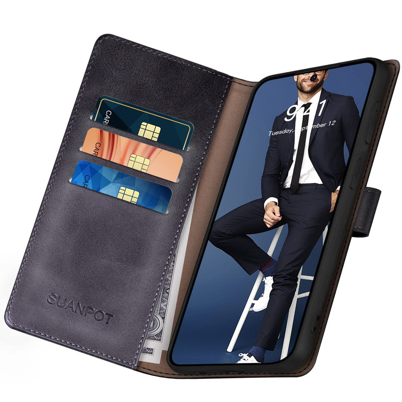 SUANPOT for Samsung Galaxy S24 5G Wallet case with RFID Blocking Credit Card Holder,Flip Book PU Leather Protective Cover Women Men for Samsung S24 Phone case Black