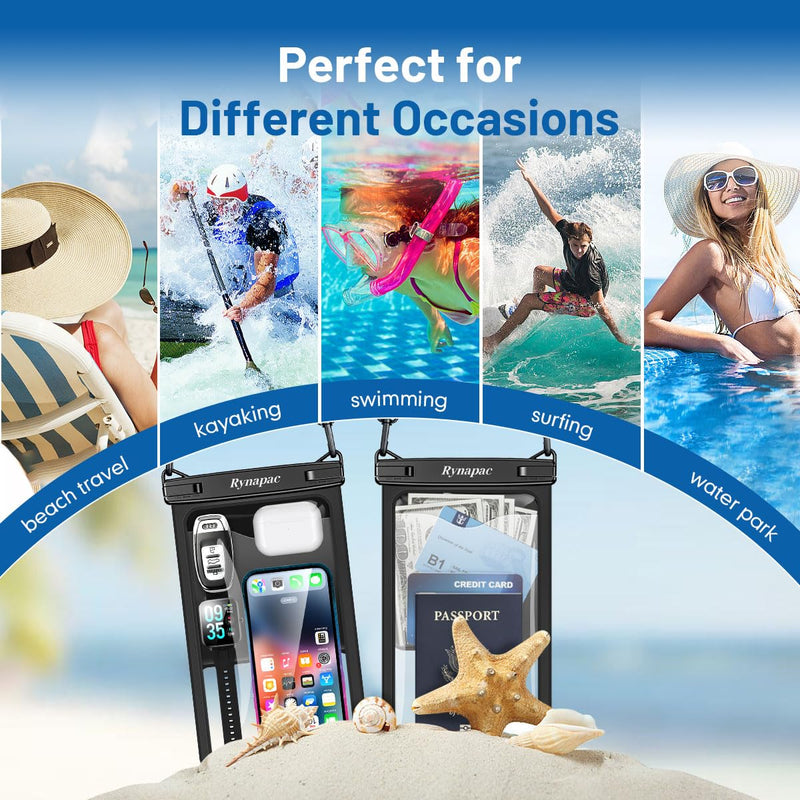 [Up to 10"] Large Waterproof Phone Pouch Bag - 2Pack Waterproof Phone Case for iPhone 15 Pro Max 14 13 12 Galaxy S23 S22 S21, IPX8 Cell Phone Water Protector Pouch Beach Essentials Vacation Must Haves Extra Large [10-inch]