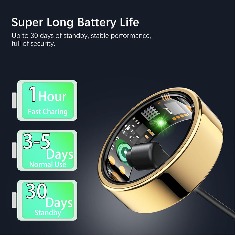 FKGZJF Smart Rings for Women Men, Fitness Ring with Heart Rate, Blood Oxygen, HRV, Stress, Sleep Tracker, Step Tracker, No Subscription Fee, lP68 Waterproof Smart Ring for iPhone & Android (Gold, 7#) Gold 7#
