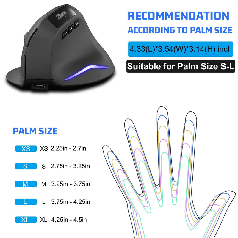 Wireless Vertical Mouse, 2.4G Wireless Ergonomic Vertical Computer Mouse with 3 Adjustable DPI 1000/1600/2400, Rechargeable Laptop Mouse-Reduce Wrist Pain Compatible with PC, Desktop,Mac (Black)… Black