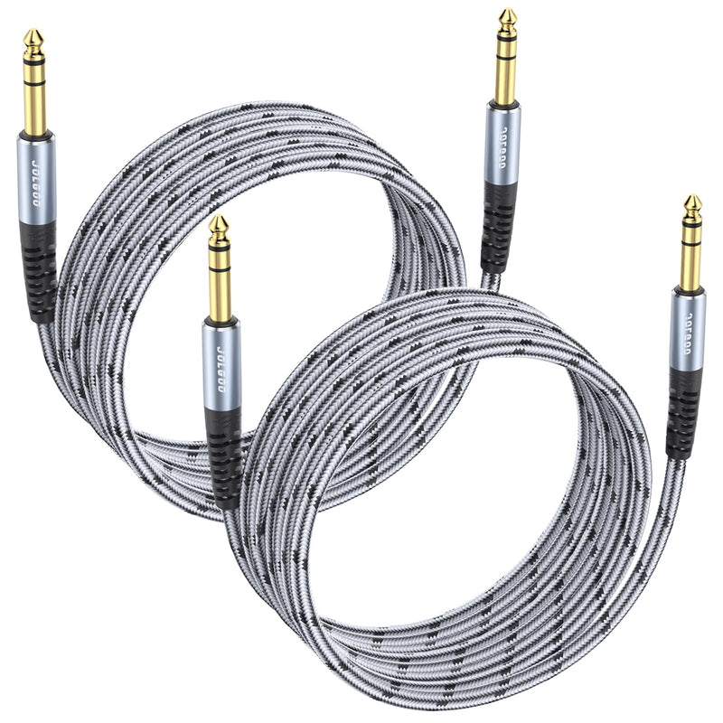1/4 Inch TRS Instrument Cable 15 FT 2-Pack, Quarter inch Audio Cable, 6.35 Balanced Interconnect Line for Electric Guitar, Bass, Keyboard, Mixer, Amplifier, Speaker, Electric Mandolin 15 Feet TRS Cable 2-Pack Grey