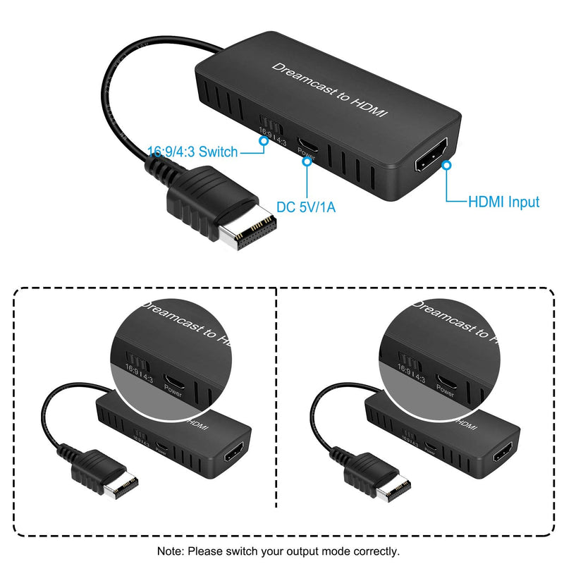 [AUSTRALIA] - Y.D.F Dreamcast to HDMI Converter Supports 16:9/4:3 Switching, HD Link Cable for Sega Dreamcast, HDMI Cable for Sega Dreamcast (Sega DC) 