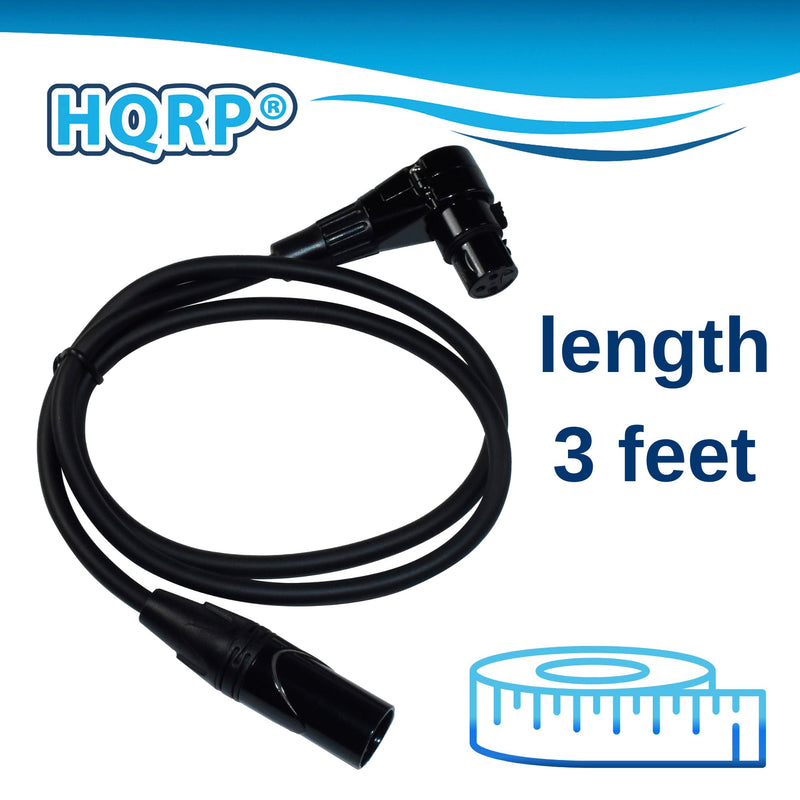 HQRP 2-Pack XLR to XLR Cable 3 Feet, 3-Pin XLR Male Straight to 3-Pin XLR Female Right Angle Cord for Speaker, PA System, PVC Jacket, Mic Cord, XLR Speaker Cable, XLR Microphone Cable, 3 Ft, Black