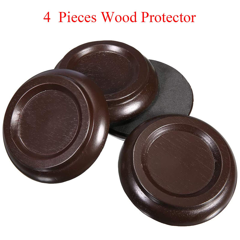 QJFCare 4Pcs Piano Caster Cups Grand Upright Piano Wheels Feet Floor Protectors, Solid Wood Casters Cups Wood Sliders Caster Pads with Non-Slip & Anti-Noise Foam Set of 4, Brown