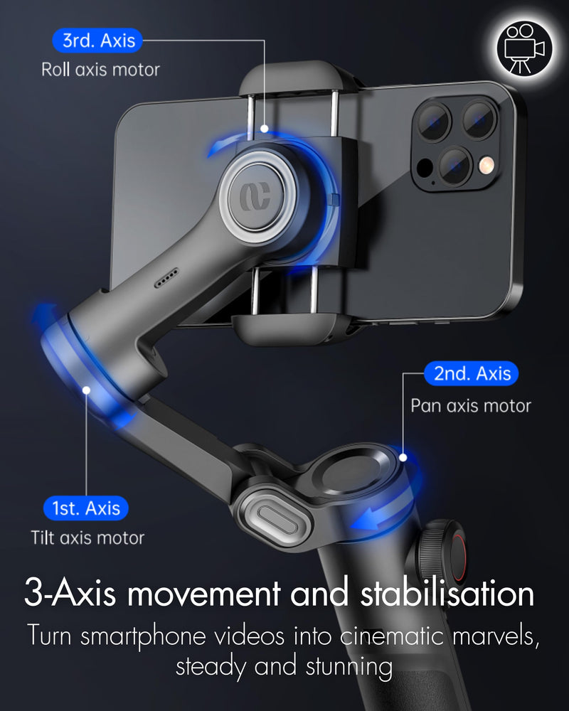 Phone Gimbal Stabilizer 3-Axis Smartphone Foldable Gimbal for iPhone Gimble with Focus Wheel TikTok YouTube Vlog Stabilizer for iPhone 15 14 13 12 Pro Max&Android-Smart XE Smart XE