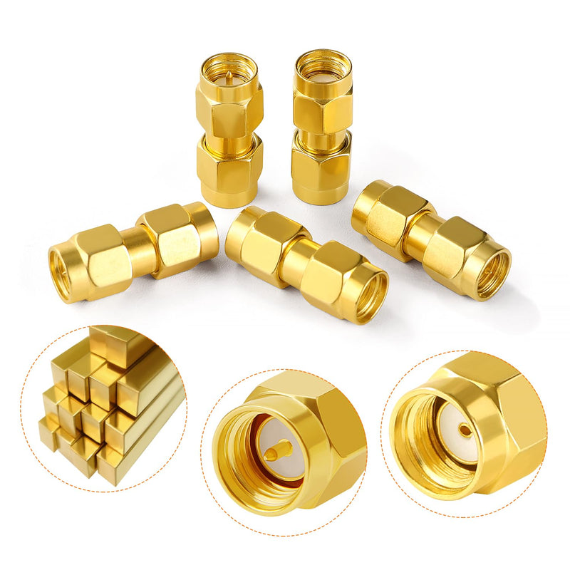 KUOQIY SMA Male to RP-SMA Plug Connector, RF Coaxial Adapter, for 2G 3G 4G LTE Antenna, Router, Pack of 5 SMA Male to RP-SMA Male