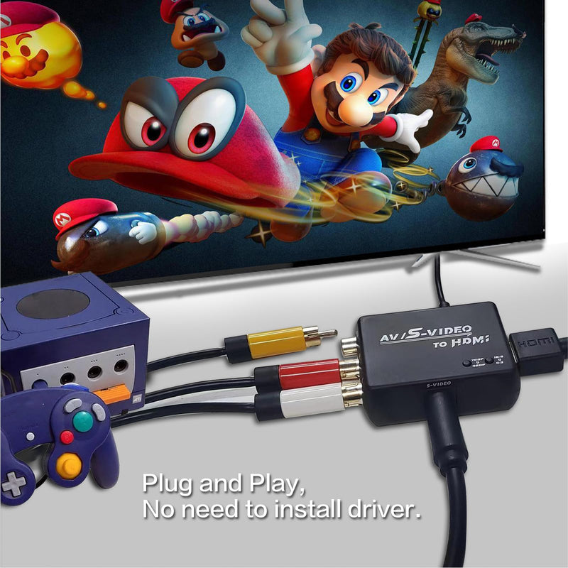 S Video to HDMI Converter,AV to HDMI Converter,Composite to HDMI Converter,CVBS Video Audio Adapter Compatible for PAL/NTSC for TV/PC/PS1/PS2/ STB/XBOX/VHS/VCR/DVD.(Black) Black