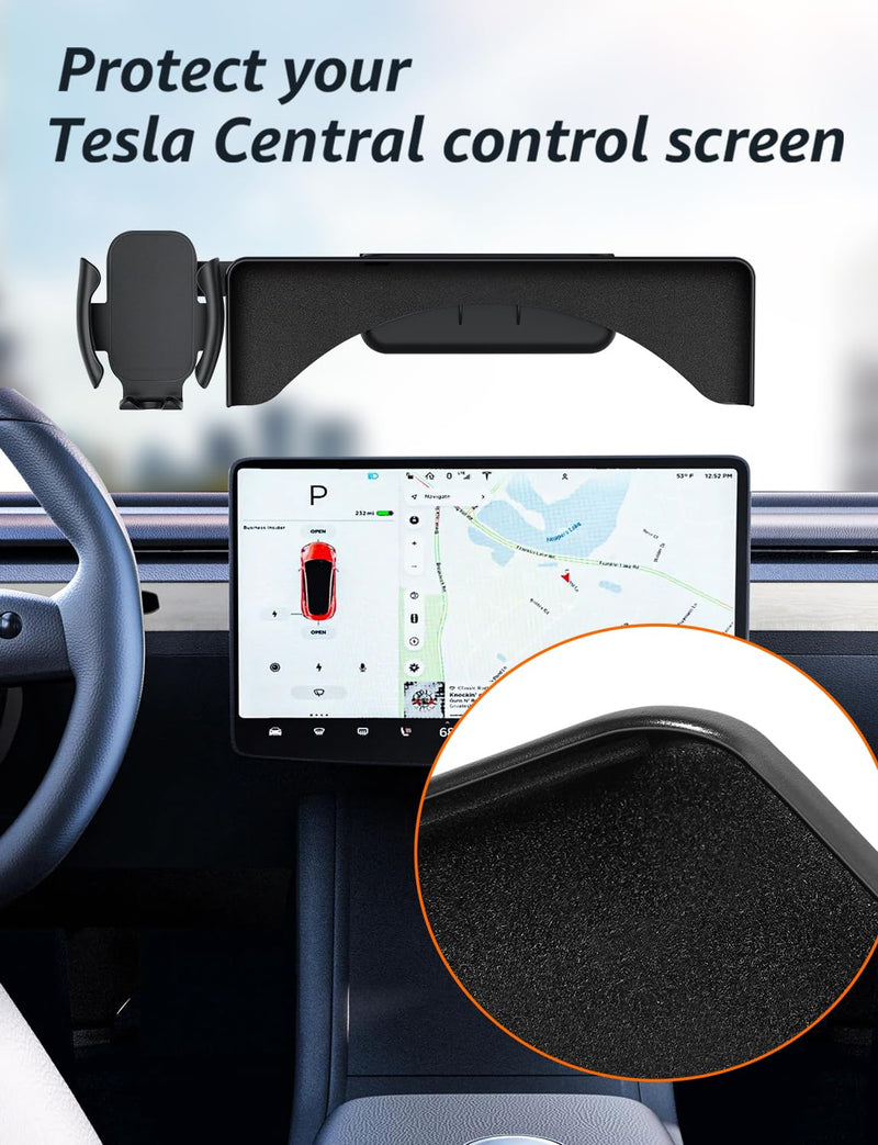 Premium Tesla Phone Mount & Holder for Model Y (2019-2024) & Model 3 (2018-2023),Snap-On Screen Clip with Scratch-Free Felt Base, Solid Alloy Arm Model Y(2019-2024)