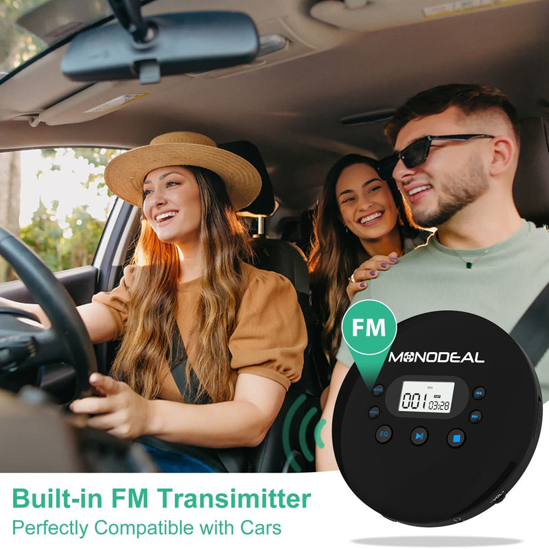 CD Player Portable, MONODEAL Portable CD Player with FM Transmitter, Rechargeable Player for Car for Home Travel with Anti-Skip Protection Compact Player with Headphones