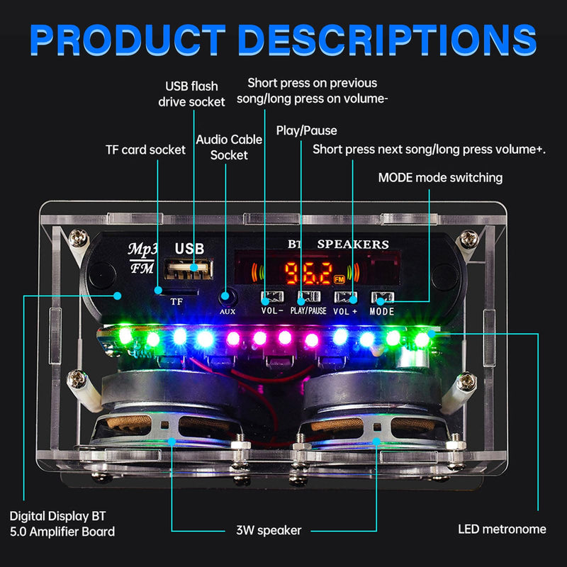 [AUSTRALIA] - Heemol Electronic Soldering Kit, Radio Mini Amplifier, 87.5-108 MHz, DIY Kit, Amplifier, Bluetooth Speaker with Spectrum with LCD Display with Remote Control, Soldering Practice, Loose Parts 