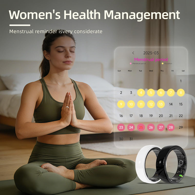 Smart Ring, Ceramics Fitness Tracker & Health Monitoring Ring with Heart Rate Sleep Tracking, Multi-Sport Activity Tracker, 5ATM Waterproof, iOS Android Compatible(White, 9) White