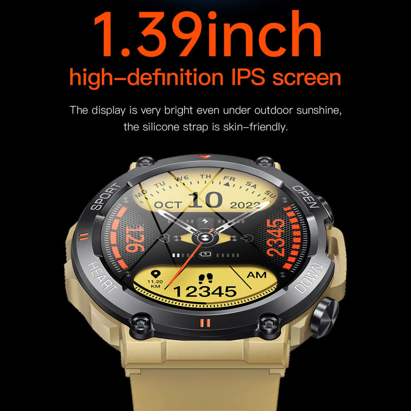 Diyeeni K56 pro Outdoor Smart Watches for Men, 1.39" HD Fitness Watch, 24/7 Heart Rate Sleep Monitor with Mutiple Sport Modes, Water Proof, Bluetooth Call Smartwatch for Android iOS, 30Day