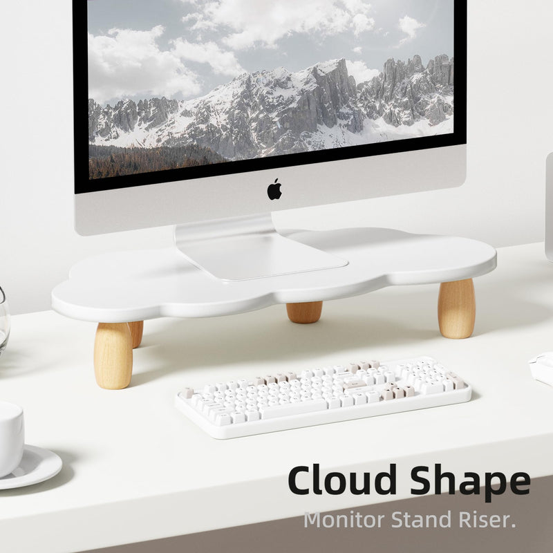 AFOOYO Monitor Stand Riser, Cloud-Shaped Sturdy Wood Computer Monitor Riser, Laptop Monitor Stand+Bear Charger Stand Silicone Dock Holder for Apple Watch Series