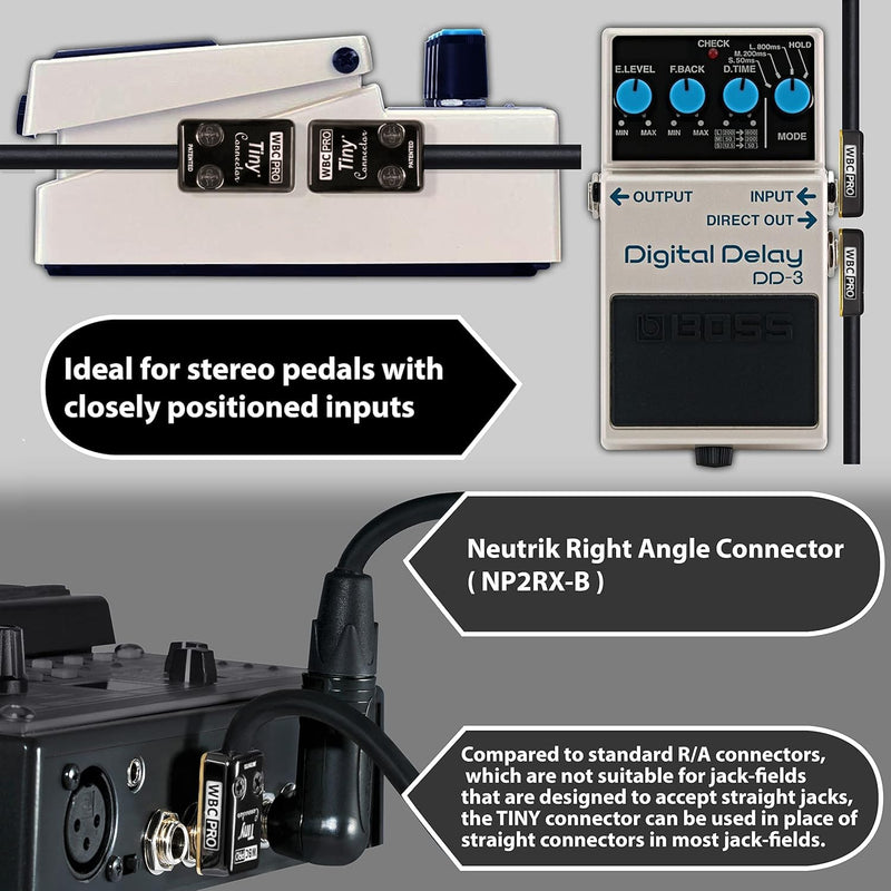 [AUSTRALIA] - 3 Units - 18 Inch - WBC-PRO-Pedal – 22 AWG - Low-Cap (18pF/ft) – Pro-Grade – Graphite-Based - Dual-Shielded Pedal, Effects, Patch, Instrument Cable with Eminence Tiny Gold Plated Angled TS Connectors 