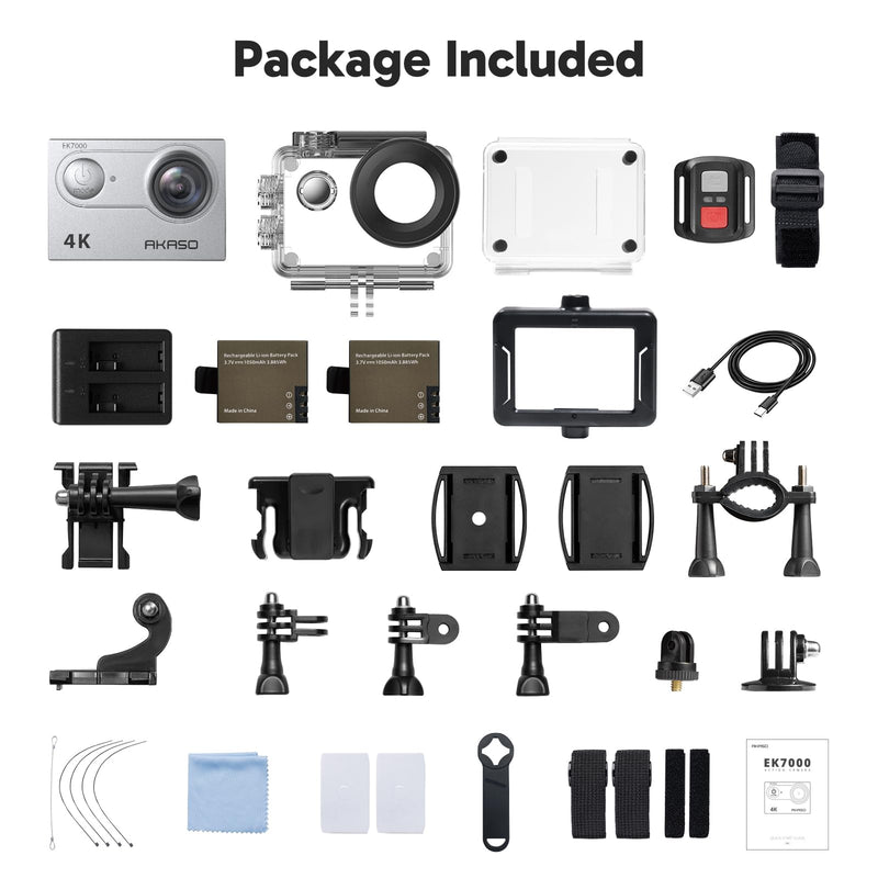 AKASO EK7000 4K30FPS 20MP WiFi Action Camera with EIS Ultra HD Underwater Camera 131FT Waterproof Camera Remote Control 4X Zoom Support External Microphone Silver Sage/Silver
