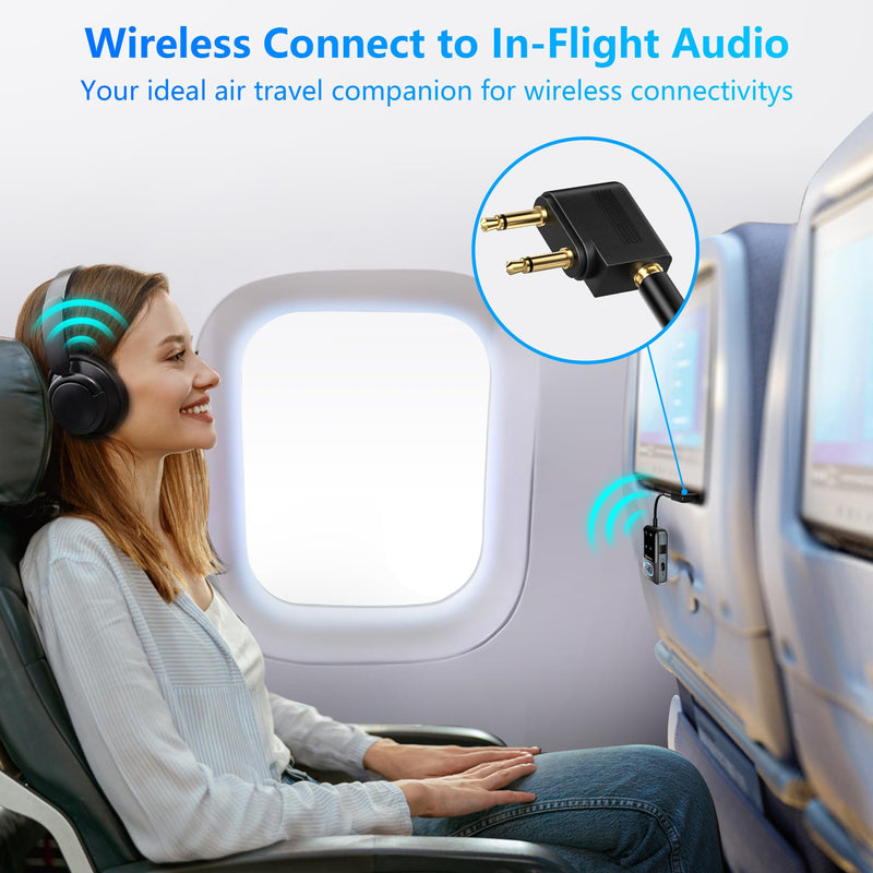 Bluetooth 5.3 Transmitter Adapter for Airplane 2-in-1 Wireless Bluetooth Audio Transmitter Receiver for 3.5mm Aux Jacks on Flight/TV/Gym Equipment, for up to 2 Wireless Headphones, Cell Phones Black1