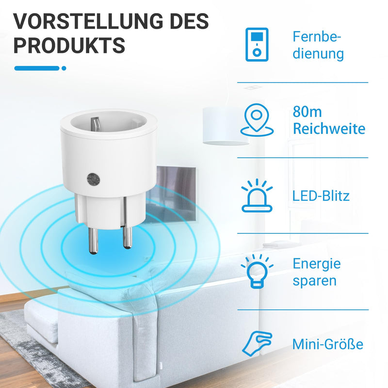SURNICE Sockets with Remote Control, 10 A/2300 W, 40 m Long Range, Radio Sockets with Remote Control, Programmable, 3 Pack Sockets and 1 Remote Control (1T + 3R) 1T+3R