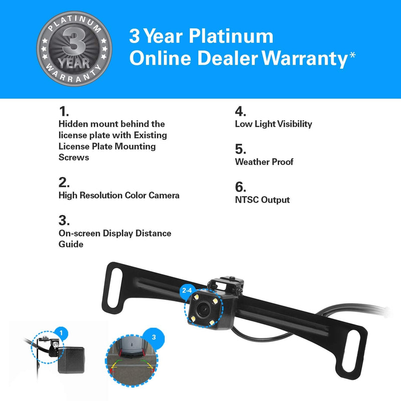 BOSS Audio Systems LPCB40 Reverse Rearview License Plate Backup Car Camera - 170° Wide Angle Rear View, Weatherproof Back Up Cam