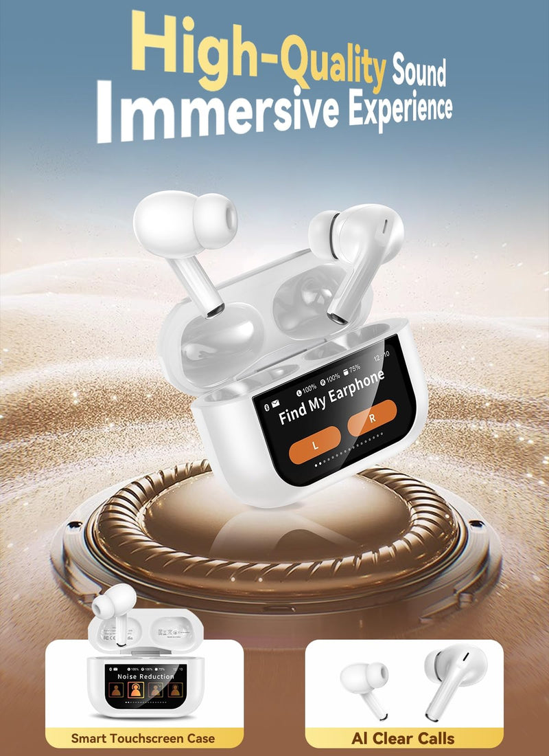 Wireless Earbuds, Smart Touchscreen Ear Buds, ANC Headphones, Bluetooth 5.4 | 48H Playtime, ENC Clear Calls, 13mm Drivers, 5 EQ Modes, Hi-Fi Deep Bass, Lightweight Fit, for iPhone/Android/Pad Off White