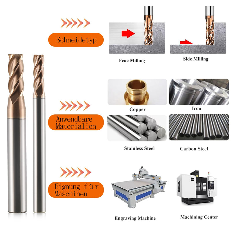 CNC Milling Cutter 2.5 mm Carbide AlTiN 55HRC 4 Flute for Roughing/Finishing Solid Carbide End Mills Tungsten Carbide Pack of 5 D2.5x7.5xD4x50L