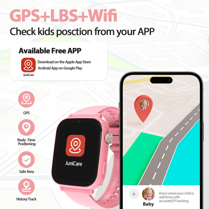 Smart Watch for kids-4g GPS Kid Phone Watch Call and Voice Text | Game Camera Pedometer Alarm Clock-Kids Watches for Girls Boys 4-12 Age Gifts Pink