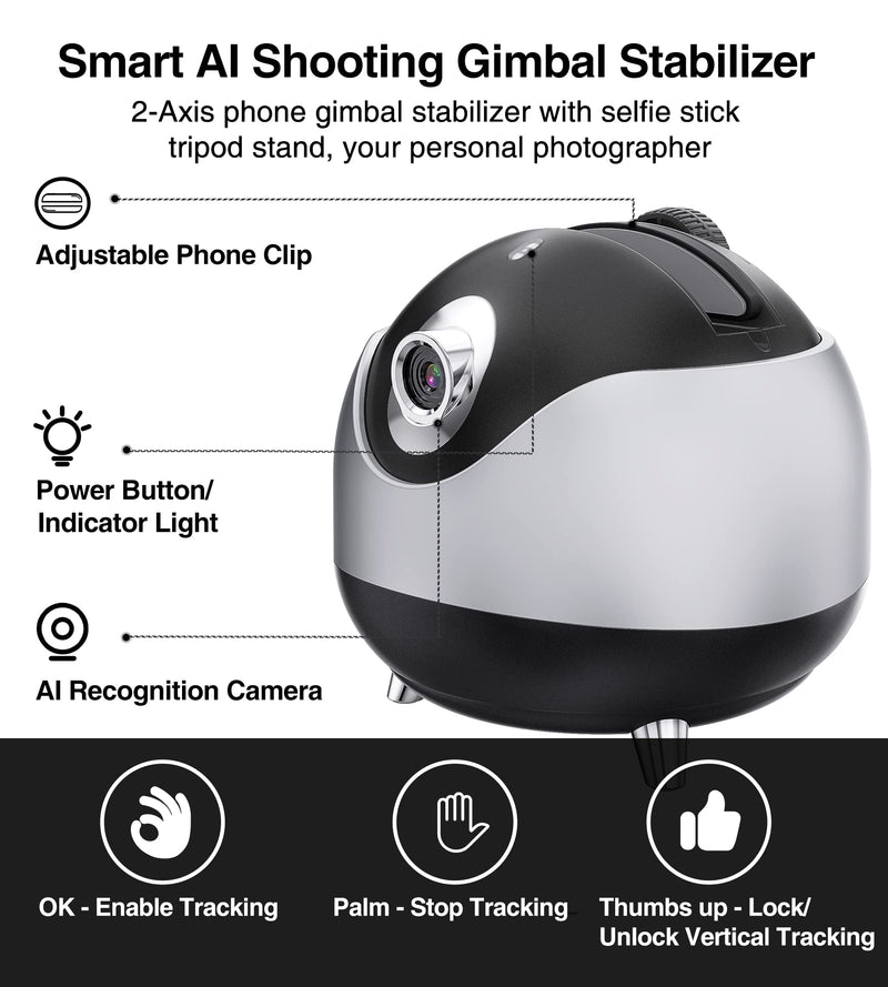 Auto Face Tracking 360 Camera Tripod for Cell Phone Rotating with Remote, iyesku 2-Axis Smart AI Face Recognition 360 Selfie Stick Rotation Tripod Mobile Phone Holder TikTok Camera Tripod (Black) Black