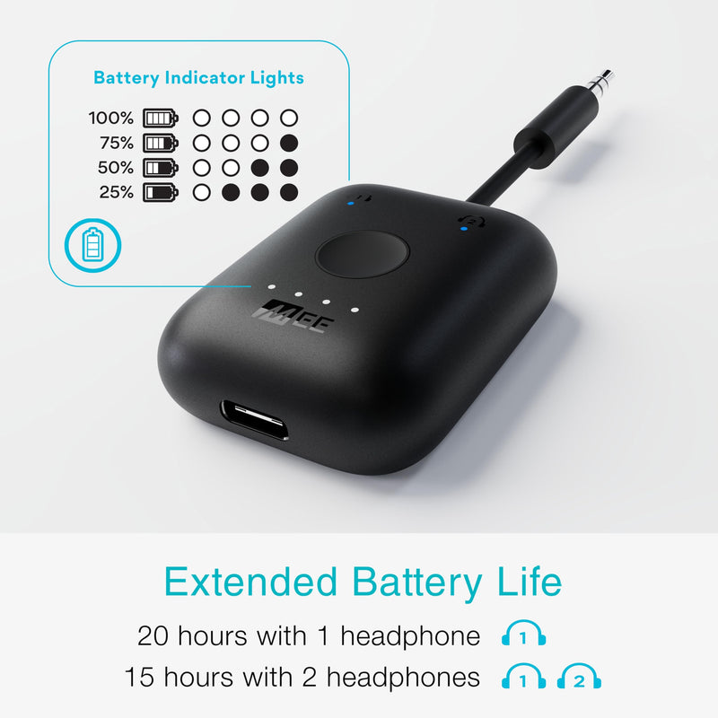 [AUSTRALIA] - MEE Audio Connect Air in-Flight Bluetooth Wireless Audio Transmitter Adapter for up to 2 AirPods/Other Headphones; Works with All 3.5mm Aux Jacks on Airplanes, Gym Equipment, TVs, & Gaming Consoles Black 