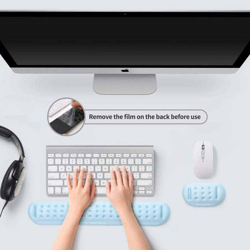 Univo Colors Light Blue Keyboard Wrist Support and Mouse Wrist Rest Set, Made of Memory Foam Soft Gel, Ergonomic Pad for Computer, Laptop, Mouse, Office, Gaming 43cm*7cm*2cm&13cm*7cm*2cm