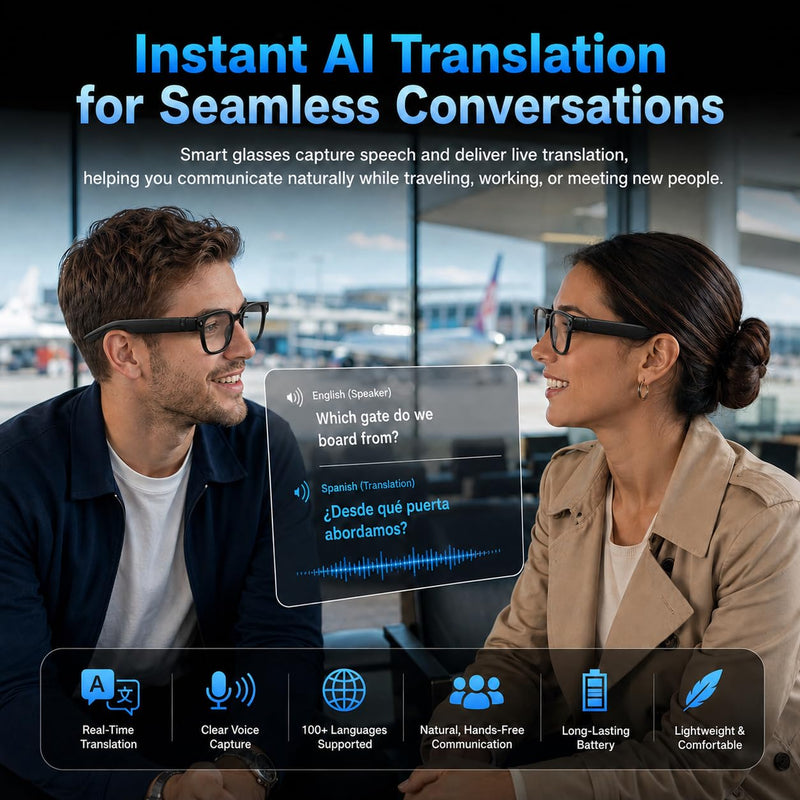 S7 AI Smart Glasses with 4K Camera, AI Assistant & Real-Time Translation, Bluetooth Audio Glasses with HD Video Recording, Photo Capture, Object Recognition, Open-Ear Speakers for Travel