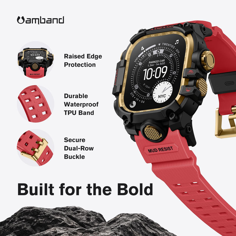 amBand Bands Case Screen Protector Compatible with Apple Watch Ultra 3/2/1 49mm for Men, M3 Rugged Protective Case with Band and 9H Tempered Glass for iWatch Ultra 49mm Men Red 49mm - Ultra 3/Ultra 2/Ultra