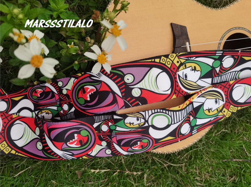 2" Unique Design Durable Classic Paiting Printed Silkly-Like Polyster Folk Acoustic Guitar Electric Bass Strap
