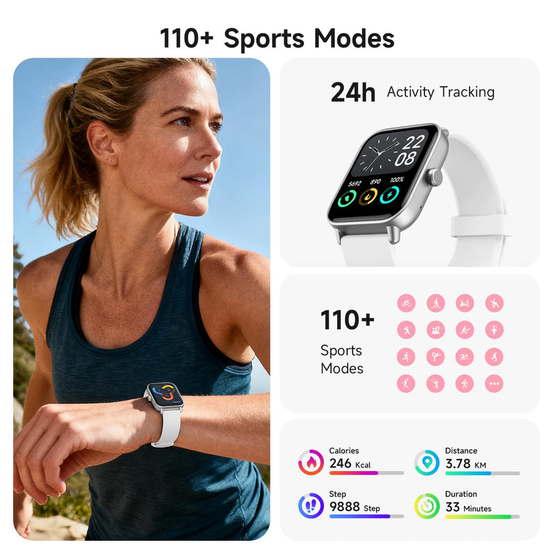 Smart Watches for Men,1.85" HD Display Compatible iPhone/Android (Answer/Make Calls),110+ Sport Modes Fitness Tracker with Heart Rate/Sleep/Sp02 Monitor,IP68 Waterproof (White, 1.85)