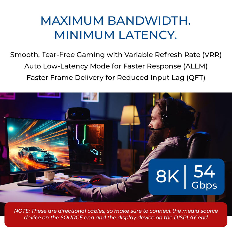 OREI 8K DisplayPort 2.0 AOC Cable 30ft – 54Gbps, 8K@120Hz, 4K@240Hz, VRR | DisplayPort over Fiber with Active Optical technology, EMI-free signal, HDR10+, Dolby Vision & gold-plated connectors