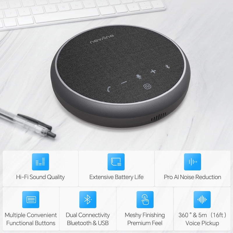 NewlineWork Newpie Conference Speaker & Bluetooth Microphone,360° Voice Pickup, AI Noise Reduction, Dual Connectivity & 43H Standby time,USB C,Perfect for Zoom Meetings, Multi-platform compatible