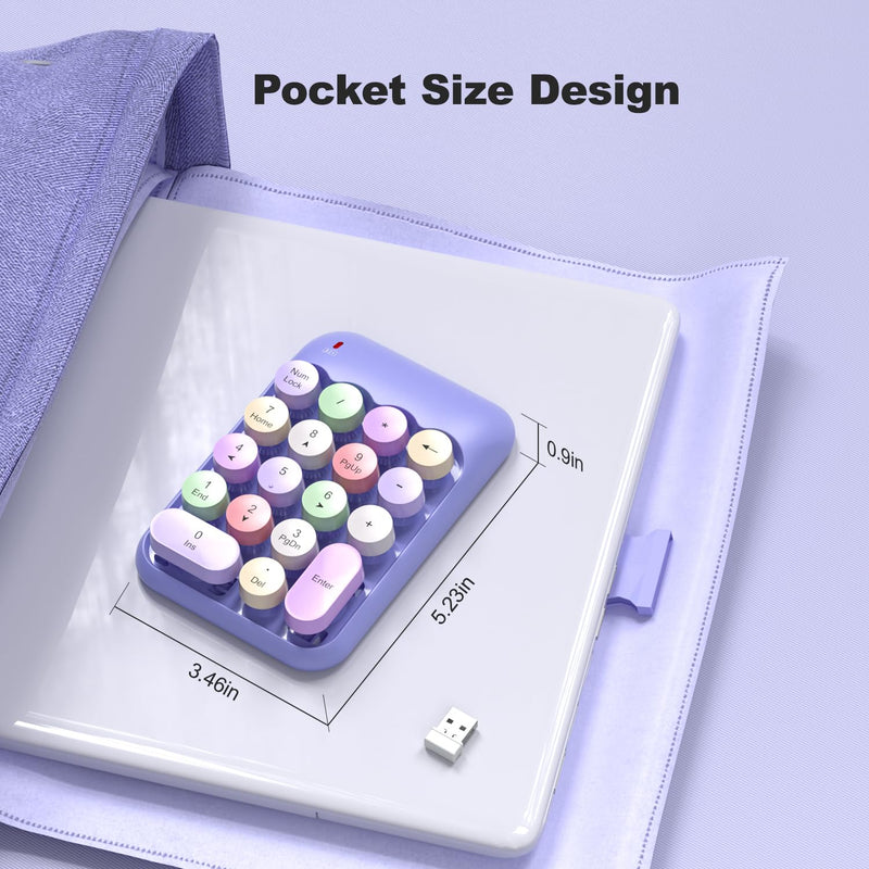 [AUSTRALIA] - Wireless Number Pads, Cute Colorful Numeric Keypad Numpad Portable 2.4 GHz Financial Accounting Number Keyboard Extensions, 18 Key Number Numpad for Laptop Desktop, PC (Purple) Purple 